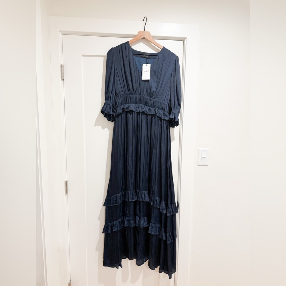 NWT O.P.T. Navy ruffle maxi dress